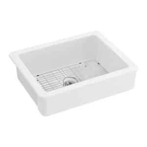 Kingston Brass GPKF30198 30-Inch Ceramic Apron-Front Single Bowl Farmhouse Kitchen Sink with Bottom Grid and Strainer